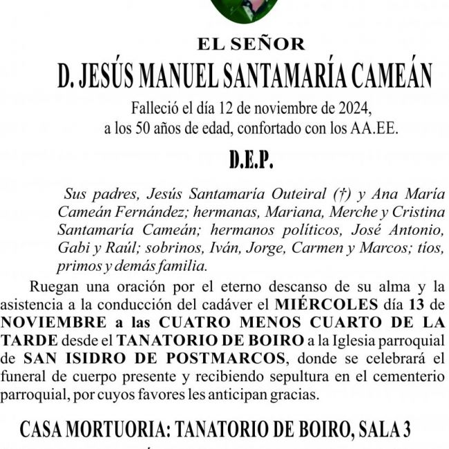 ESQUELA,  Jesús Manuel Santamaría Cameán