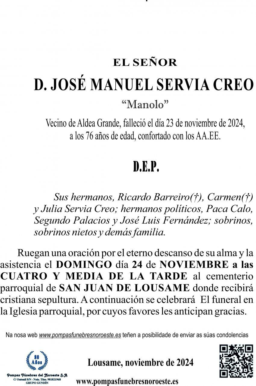 ESQUELA,   José Manuel Servia Creo