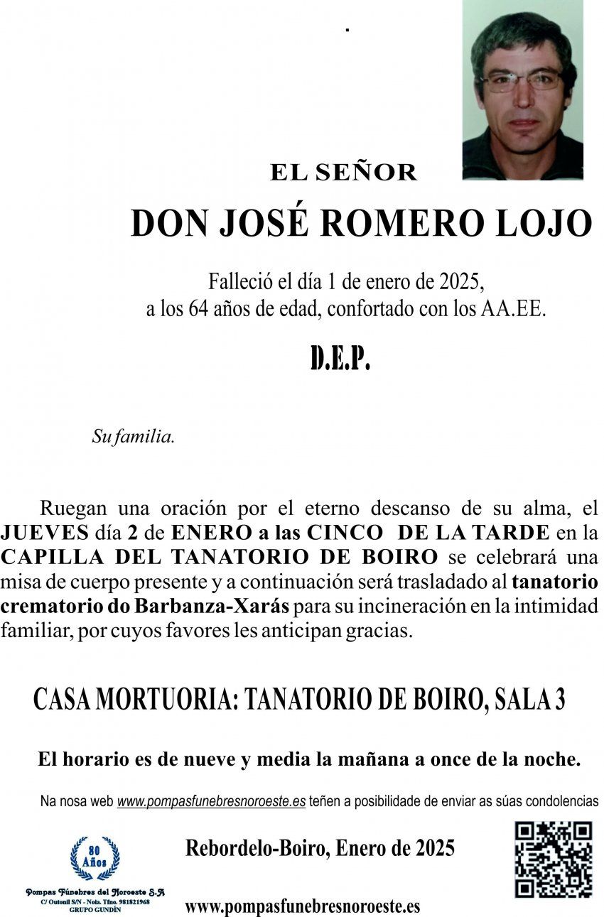 ESQUELA,incineración  José Romero Lojo