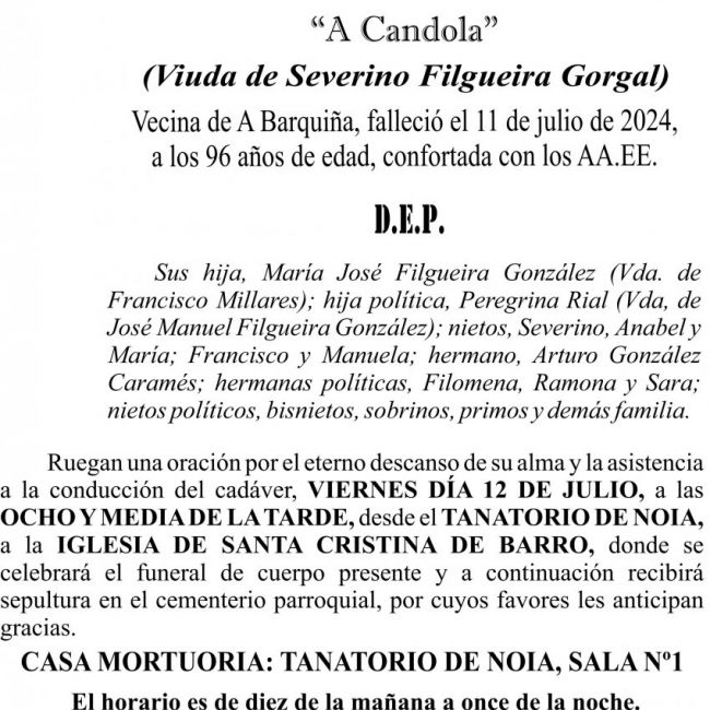 07 24 ESQUELA    Manuela González CAramés (Ageitos)
