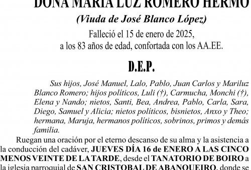 25 01 ESQUELA    Doña María Luz Romero Hermo