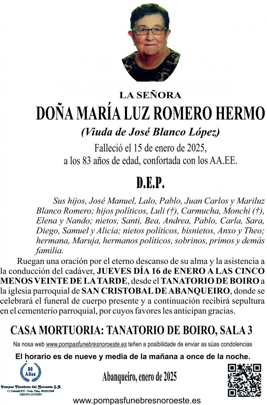 25 01 ESQUELA    Doña María Luz Romero Hermo