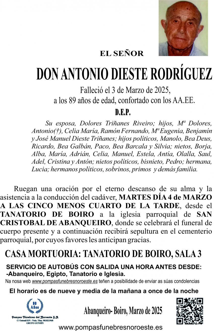 ESQUELA 2025   ANTONIO DIESTE RODRÍGUEZ