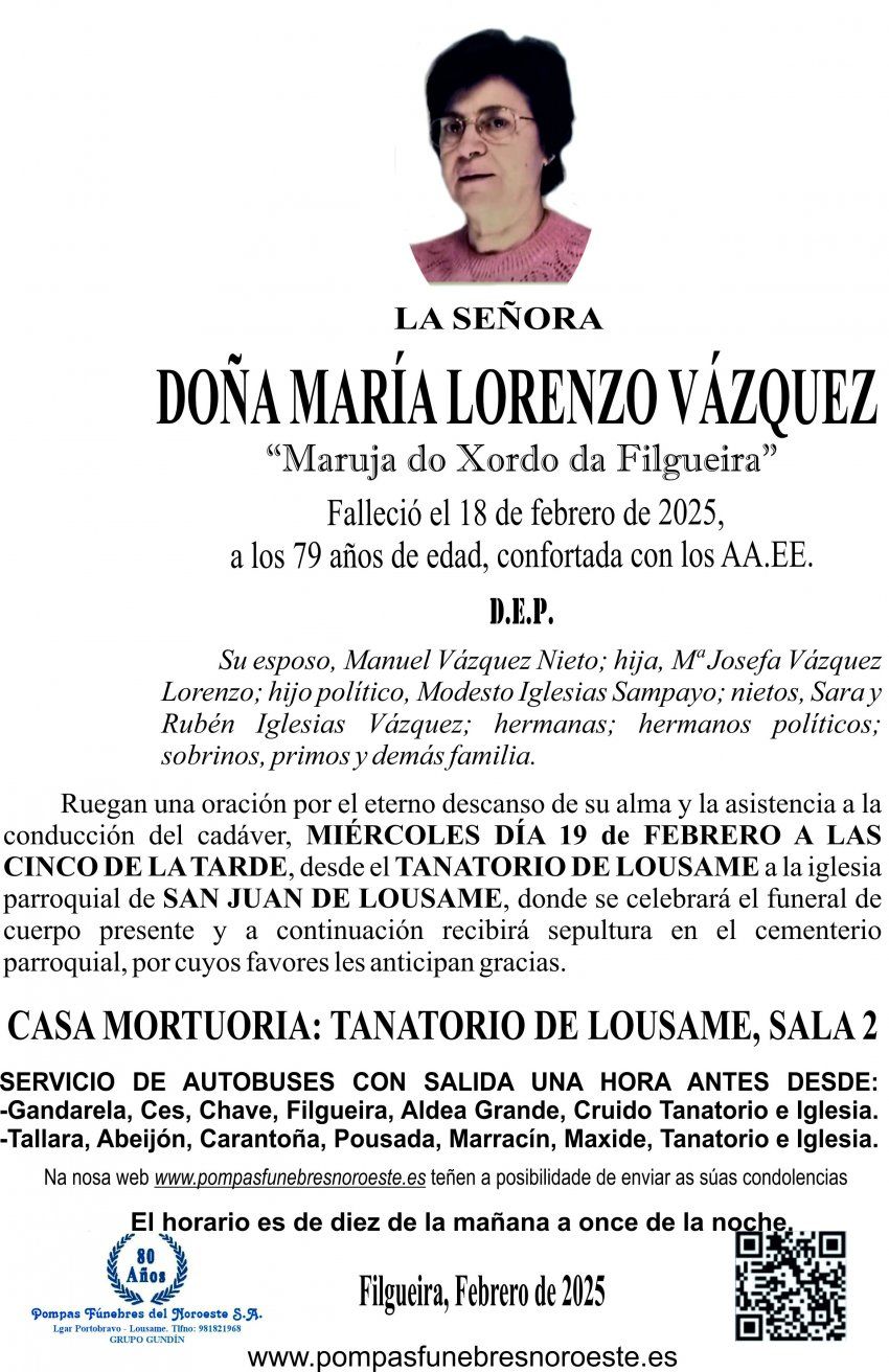 25 01 ESQUELA    Doña MAría Lorenzo Vázquez