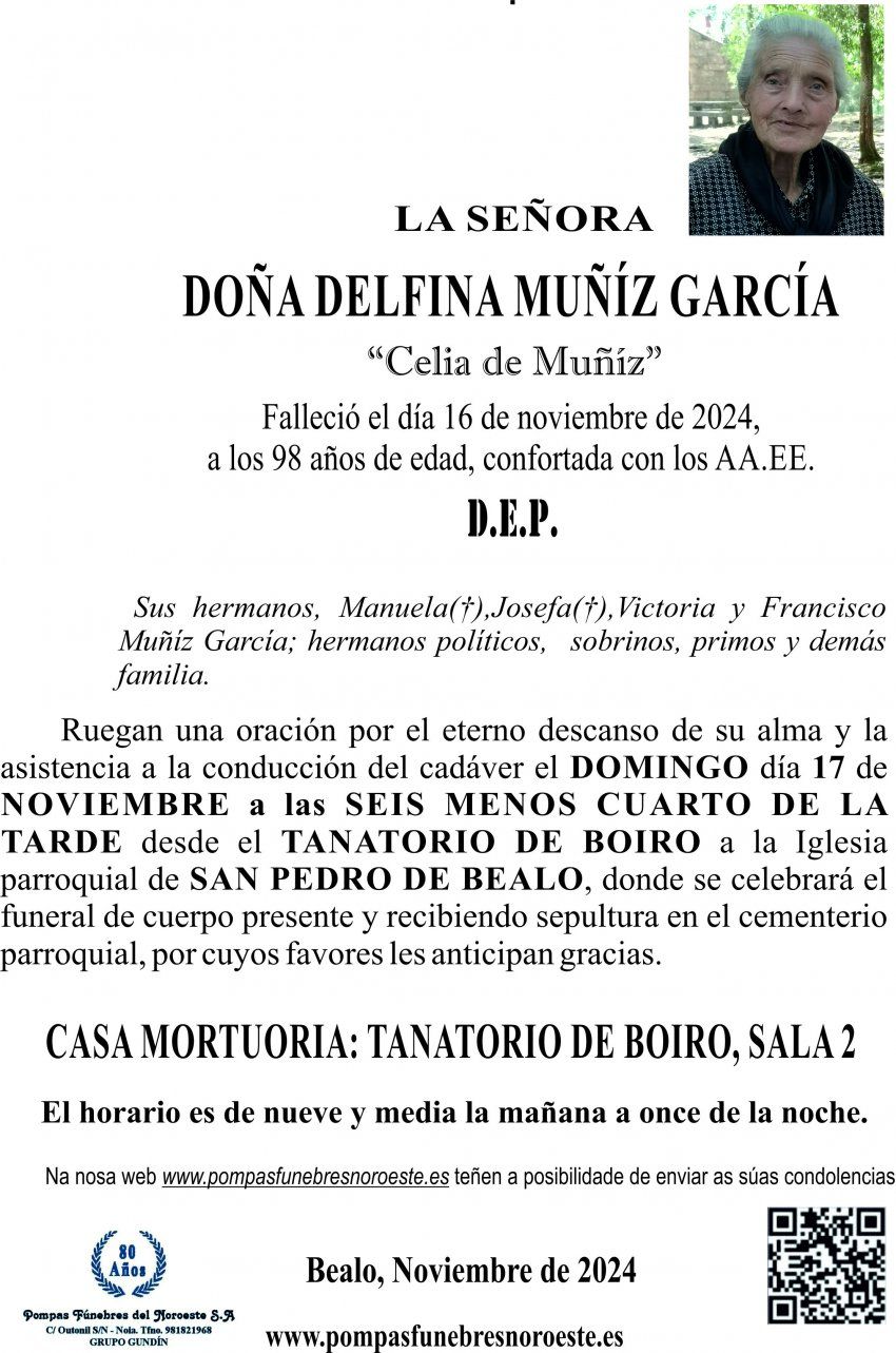 ESQUELA,  Delfina Muñíz García