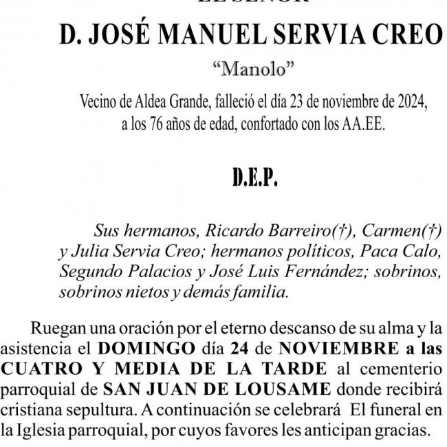 ESQUELA,   José Manuel Servia Creo