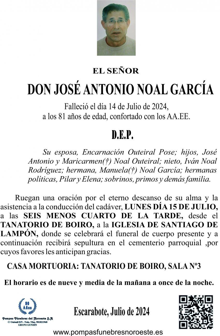 ESQUELA    JOSÉ ANTONIO NOAL GARCÍA