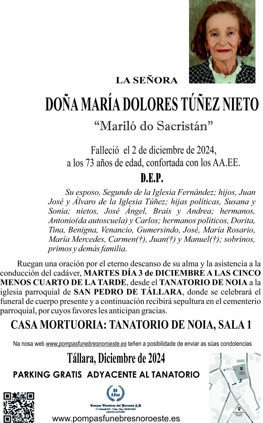 11 24 ESQUELA    Doña MARIA DILORES TUÑEZ NIETO