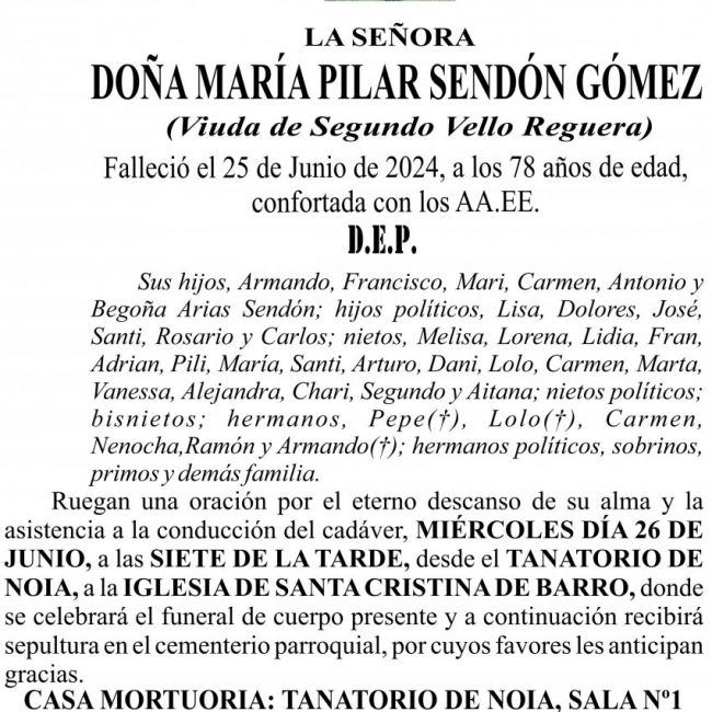 23 06 ESQUELA    María Pila Sendón Gómez